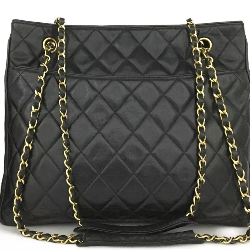 CHANEL CC Logo Lambskin Chain Large Shoulder Tote Bag - Picture 2 of 12